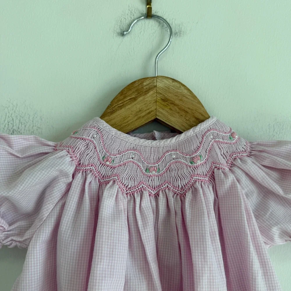 Petit Ami Bishop Pink Smocked Gingham Dress Size 3 Months